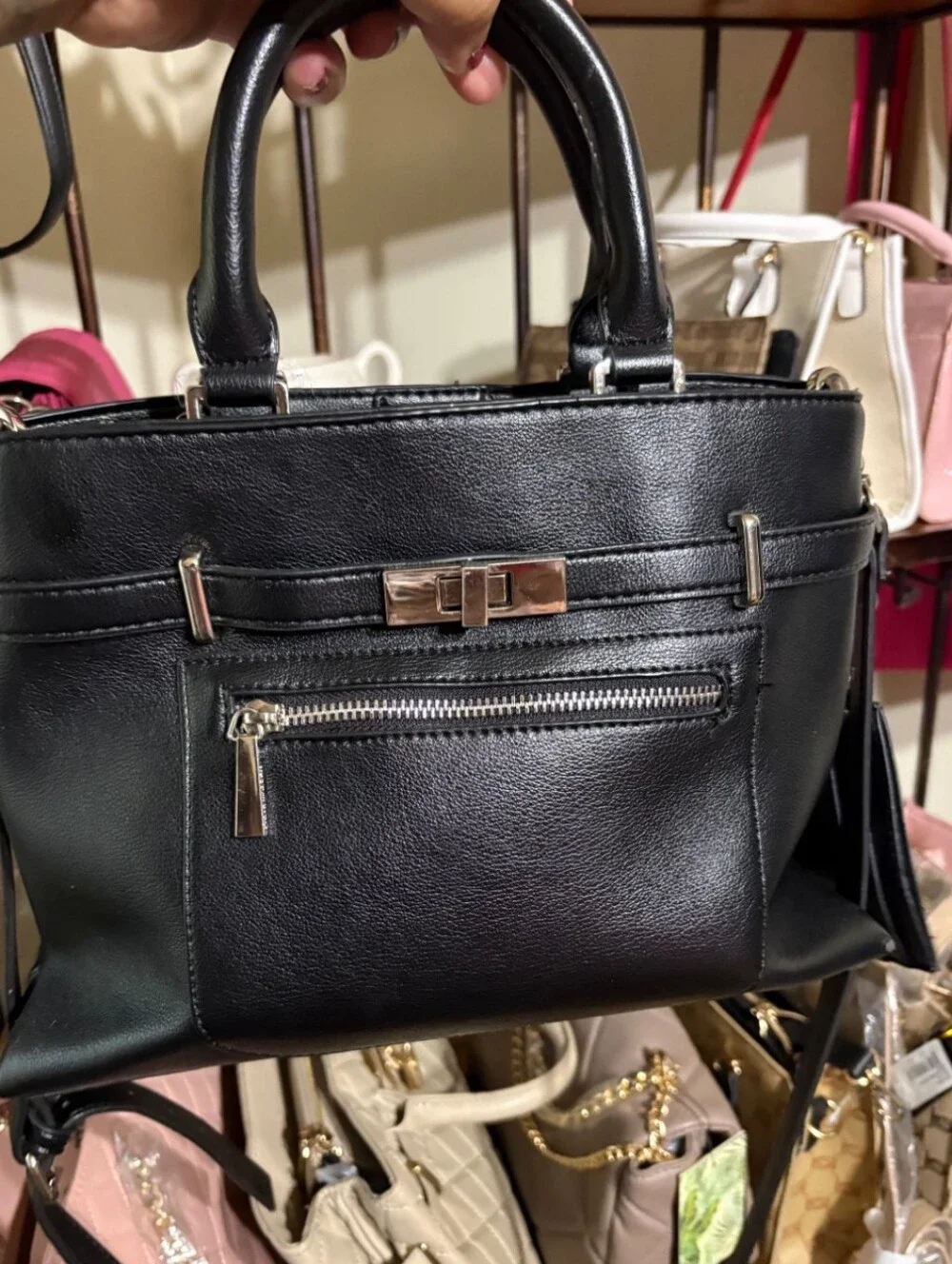 Classic Black Women's Top-Handle Satchel With Detachable Card Holder